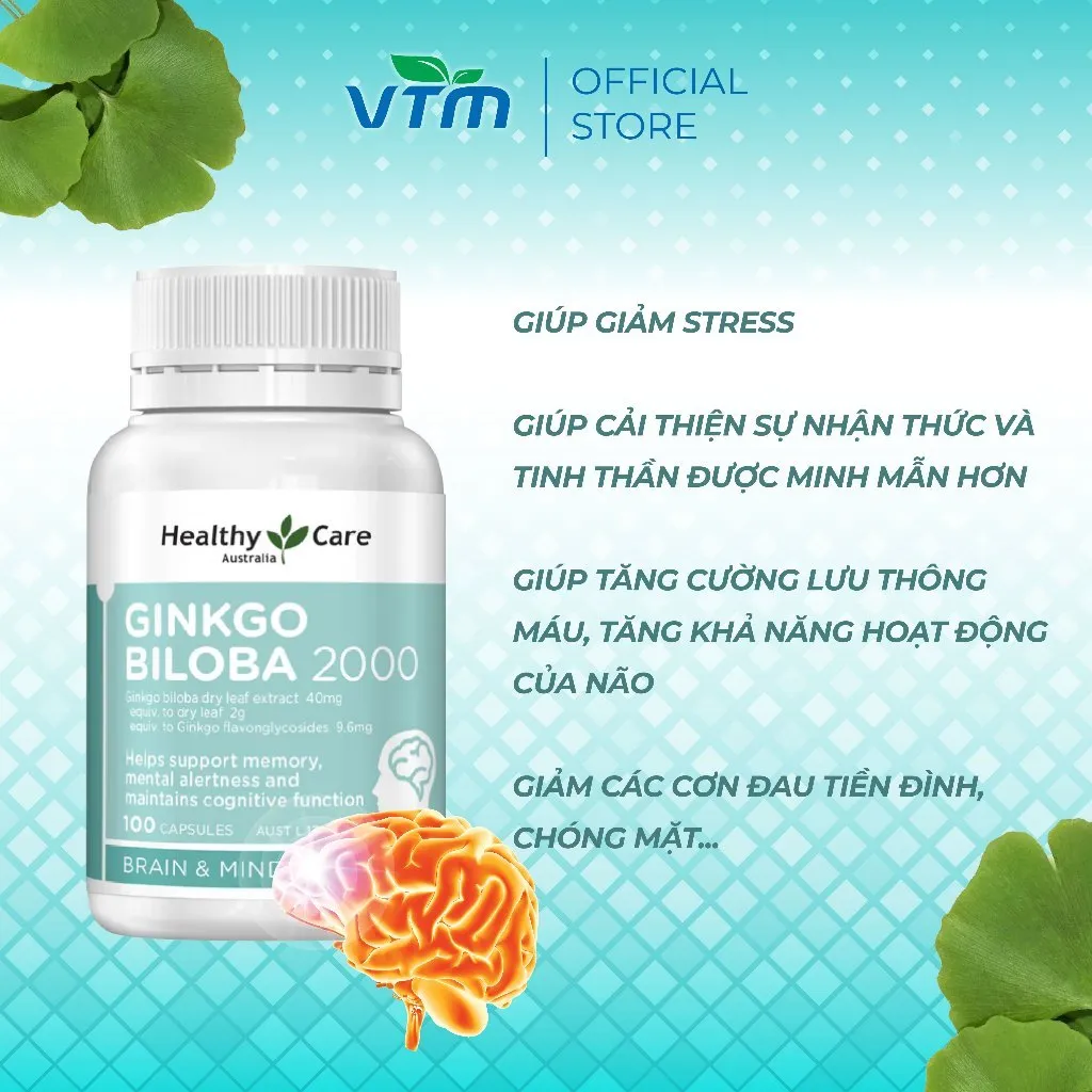Ảnh Viên uống bổ não Healthy Care Ginkgo Biloba tăng cường trí nhớ, giảm đau đầu, lưu thông máu não - lọ 100 viên 4