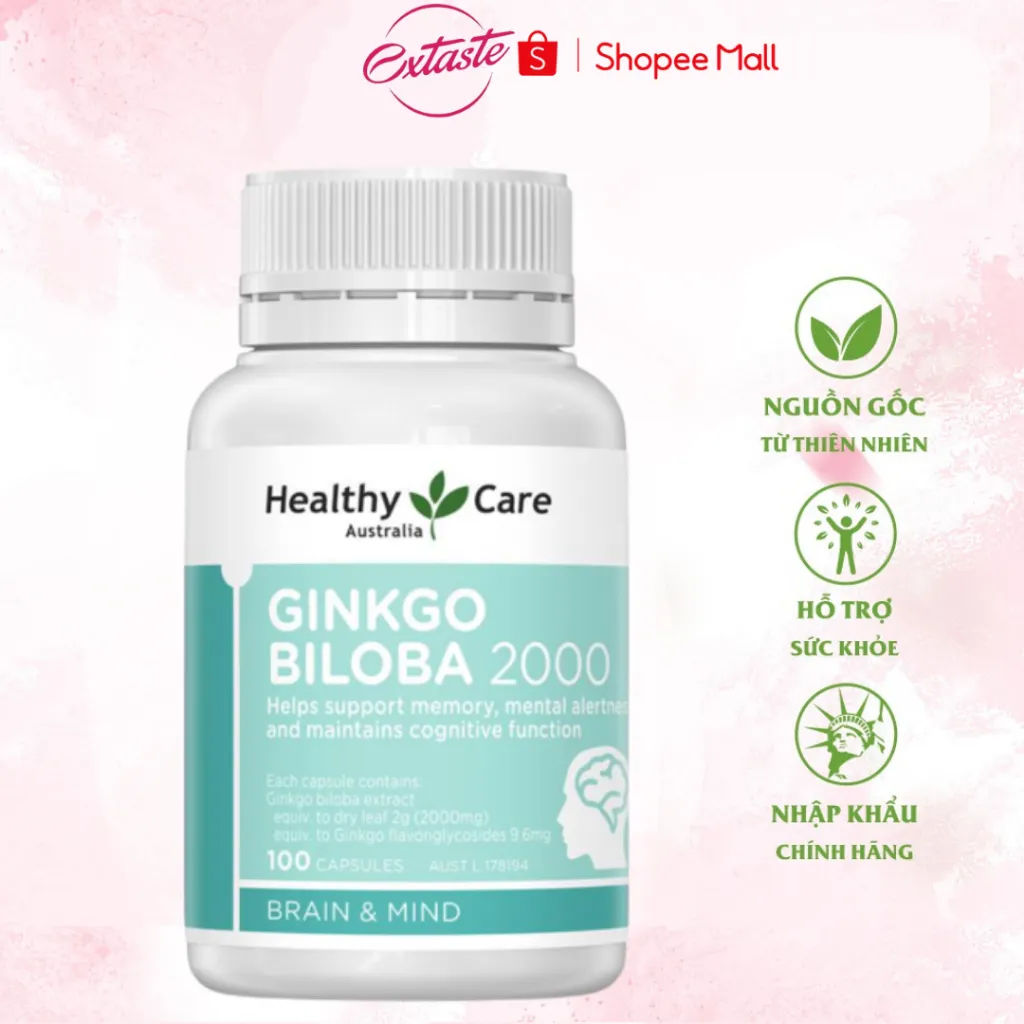 Ảnh Viên uống bổ não Healthy Care Ginkgo Biloba 2000 tuần hoàn lưu thông máu 100 viên 1