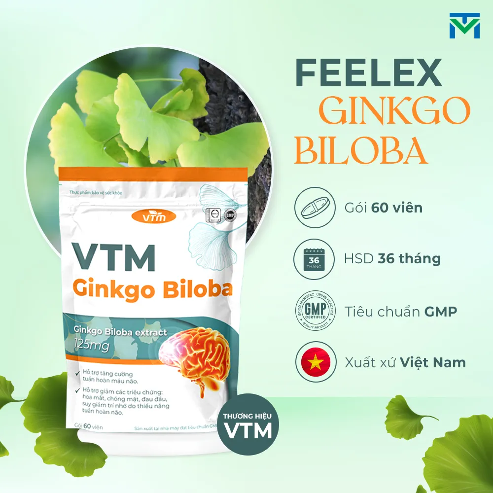 Ảnh Viên uống bổ não VTM Ginkgo Biloba cải thiện trí nhớ tăng cường tư duy - túi 60 viên 2