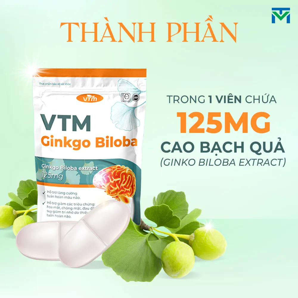 Ảnh Viên uống bổ não VTM Ginkgo Biloba cải thiện trí nhớ tăng cường tư duy - túi 60 viên 3