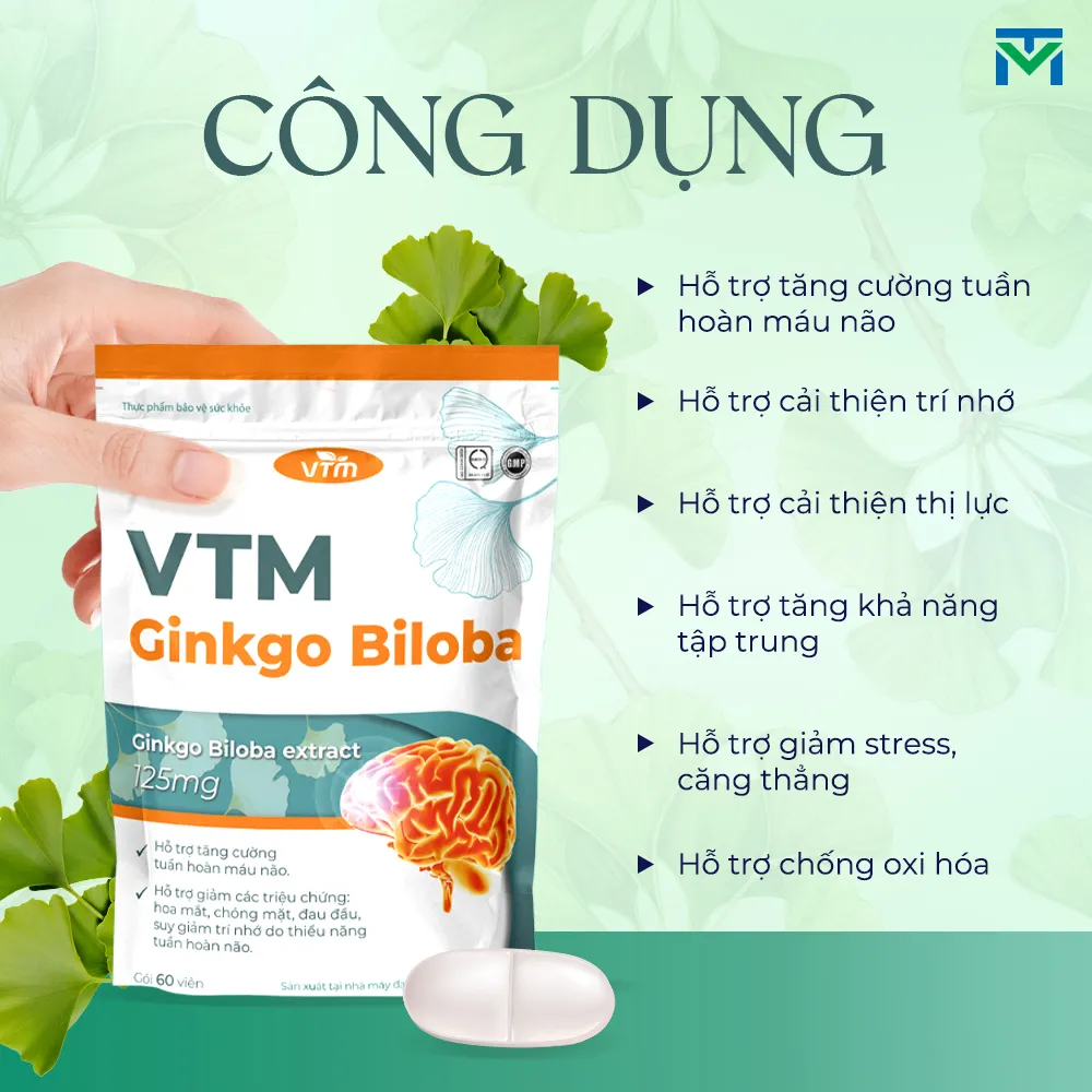 Ảnh Viên uống bổ não VTM Ginkgo Biloba cải thiện trí nhớ tăng cường tư duy - túi 60 viên 4