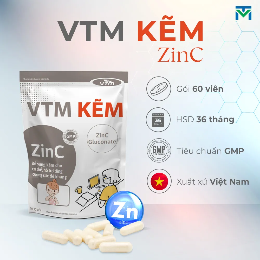 Ảnh Viên uống bổ sung Kẽm ZinC VTM hỗ trợ tăng cường đề kháng, miễn dịch gói 30 viên - 30 ngày 2