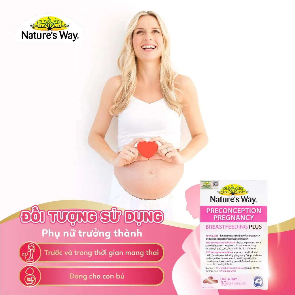Ảnh Viên Uống Bổ Sung Vitamin Tổng Hợp Cho Bà Bầu Nature's Way PreConception Pregnancy Breastfeeding Plus – Hộp 30 Viên 3
