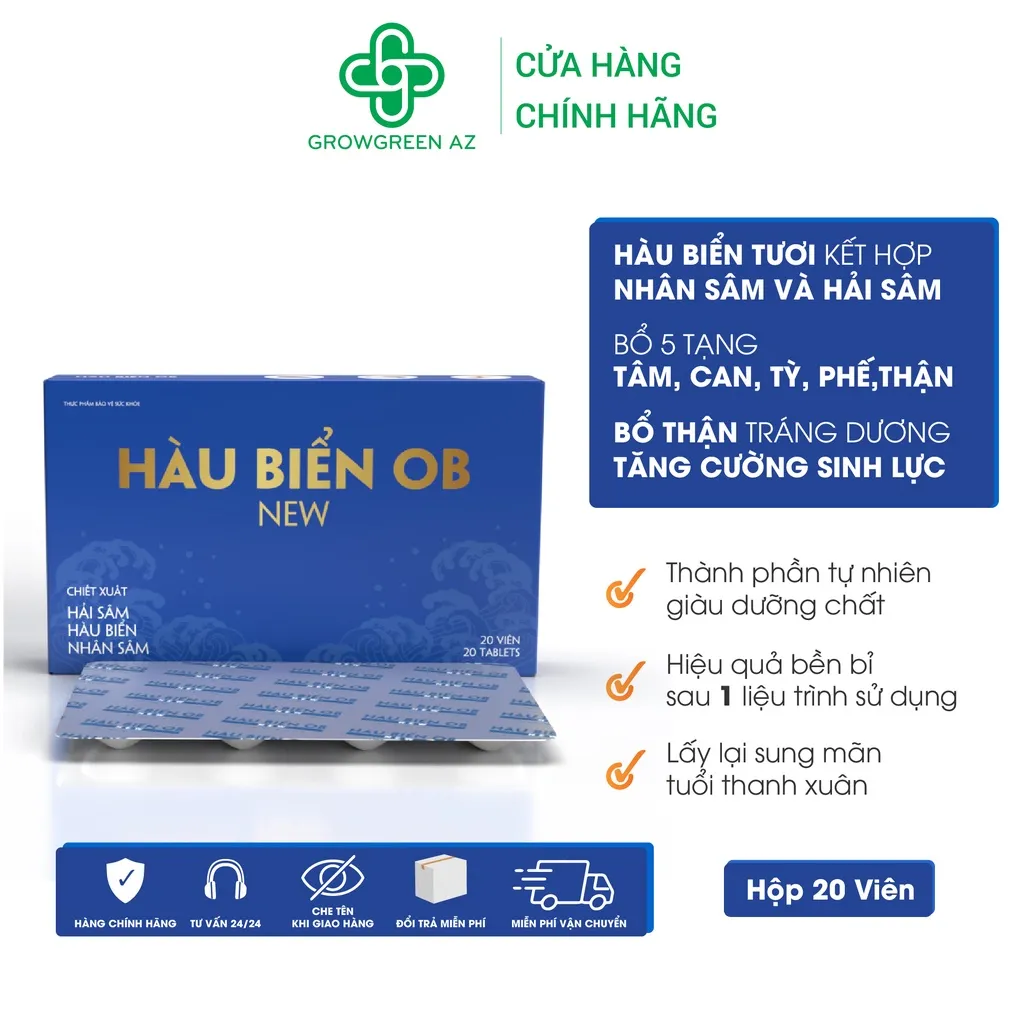 Ảnh Viên Uống Bổ Thận Tinh Hàu Biển OB New, Tăng Cường Sinh Lý Nam (Hộp 20 viên) Grow Green Az 1