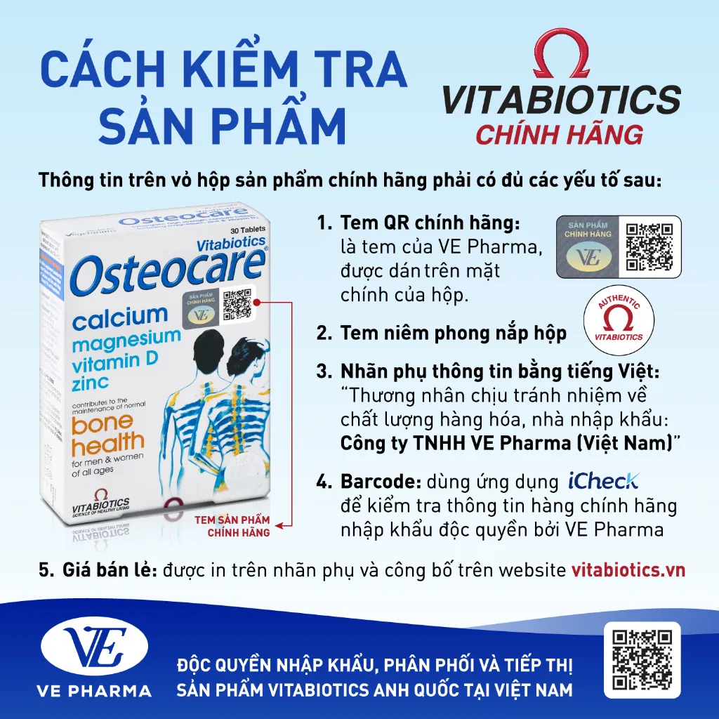 Ảnh Viên Uống Chắc Khỏe Xương Vitabiotics OSTEOCARE Bổ Sung Canxi 30 Viên 2