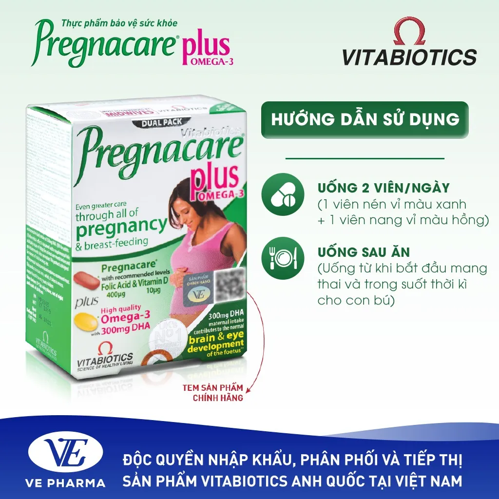 Ảnh Viên Uống Cho Mẹ Bầu Vitabiotics PREGNACARE PLUS OMEGA-3 Tăng Cường Sức Khỏe Nâng Cao Đề Kháng Hộp 56 Viên 2