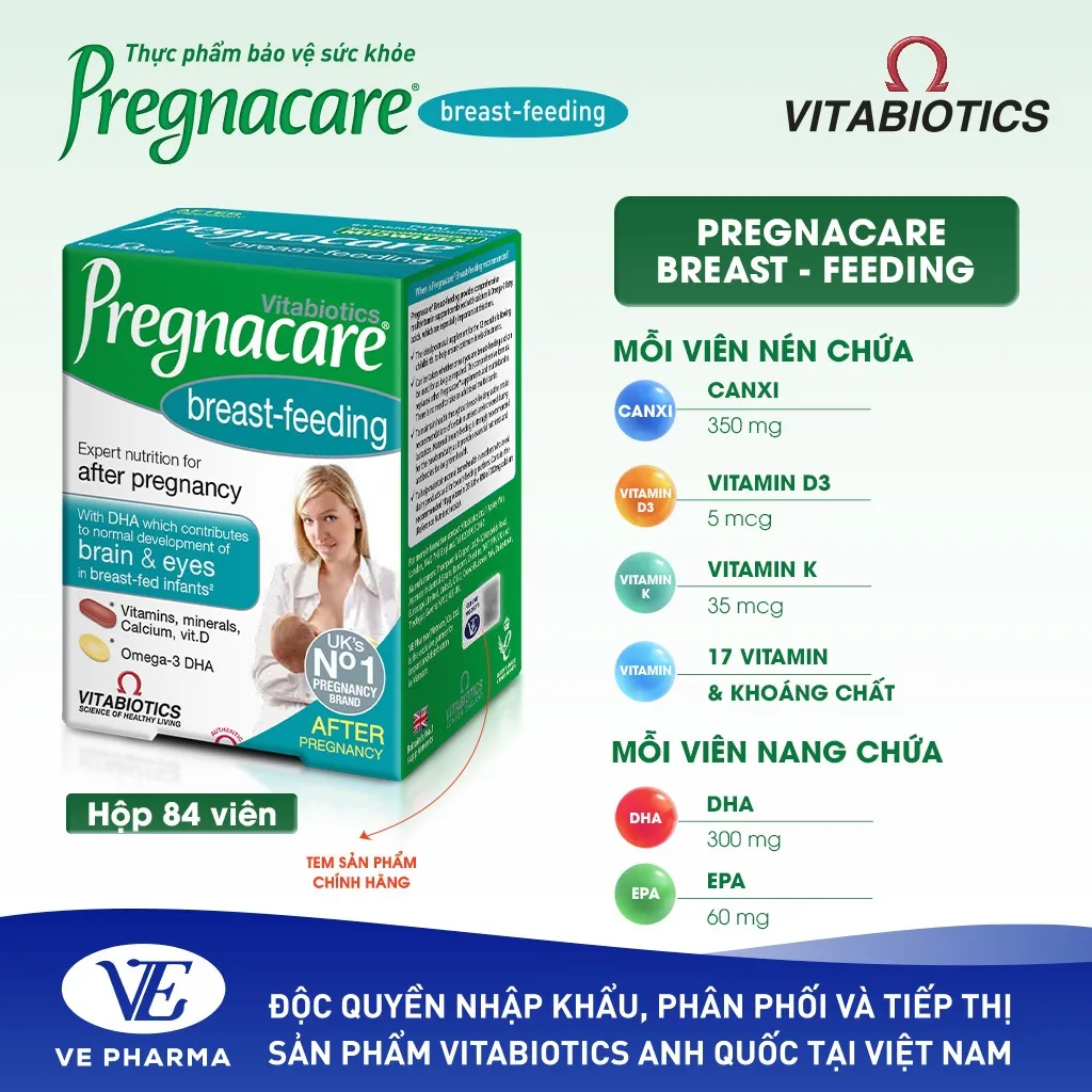 Ảnh Viên Uống Cho Phụ Nữ Cho Con Bú Vitabiotics PREGNACARE Breast-feeding Bổ Sung Dinh Dưỡng Nâng Cao Sức Đề Kháng 84 Viên 3
