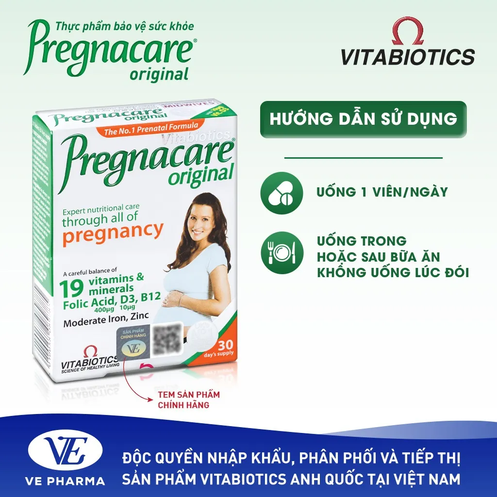 Ảnh Viên Uống Cho Phụ Nữ Mang Thai Và Cho Con Bú Vitabiotics PREGNACARE ORIGINAL Bổ Sung Vitamin & Khoáng Chất Hộp 30 Viên 3