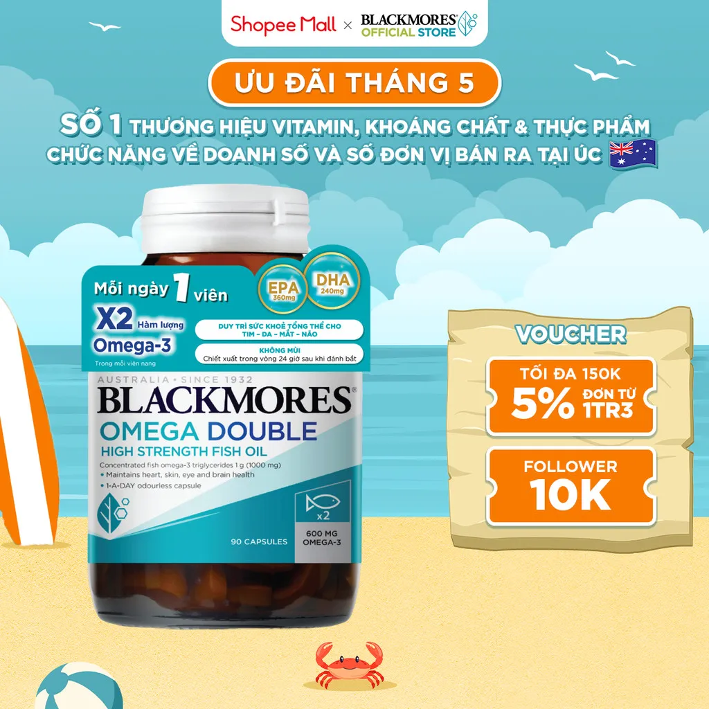 Ảnh Viên Uống Dầu Cá Bổ Sung Omega Hỗ Trợ Cho Tim, Mắt, Da Blackmores Double Omega High Strength Lọ 90 Viên 1