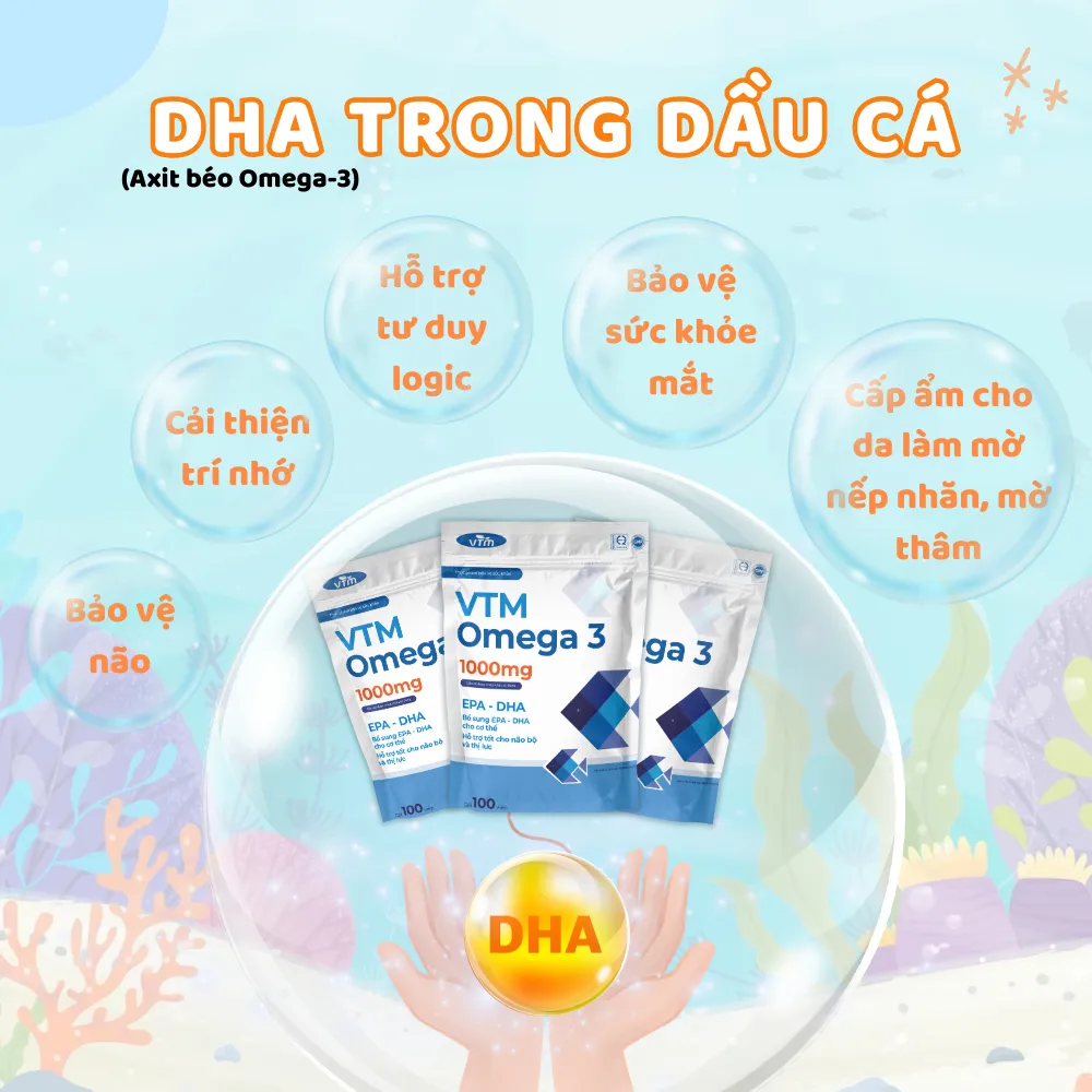 Ảnh Viên uống dầu cá VTM OMEGA 3 tăng cường thị lực, bảo vệ tim mạch - gói 100v 3