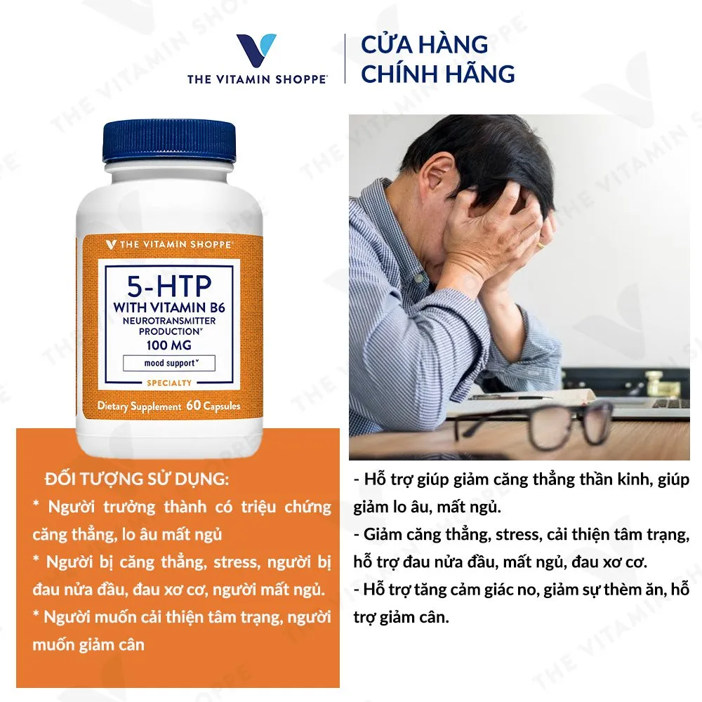 Ảnh Viên uống giảm căng thẳng lo âu THE VITAMIN SHOPPE 5-HTP With Vitamin B6 100MG 60/120 viên 3