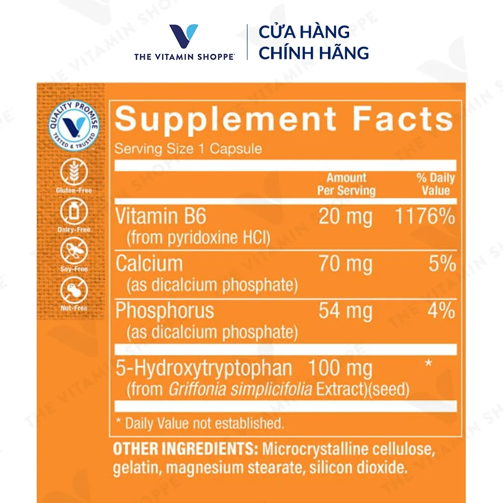 Ảnh Viên uống giảm căng thẳng lo âu THE VITAMIN SHOPPE 5-HTP With Vitamin B6 100MG 60/120 viên 4