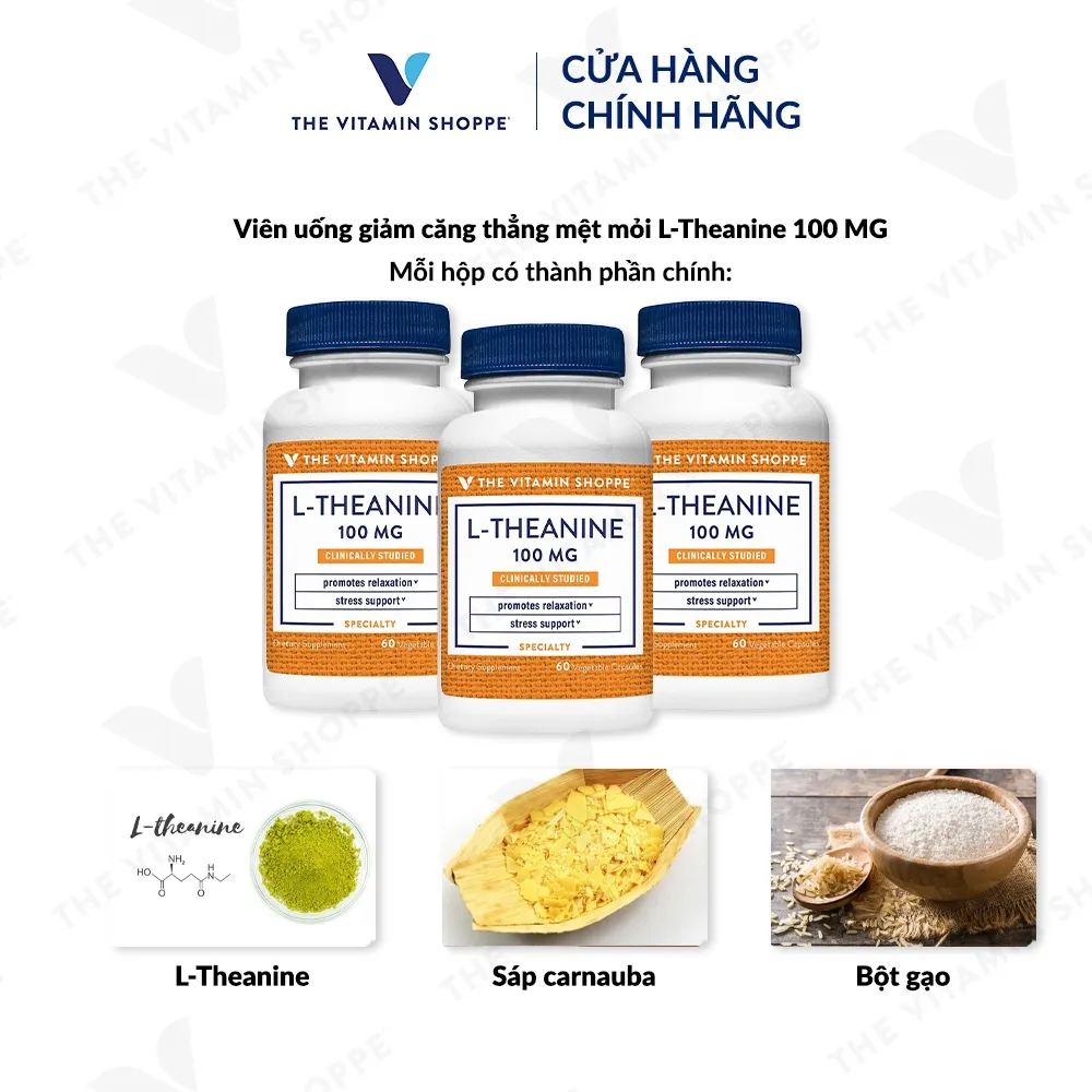 Ảnh Viên uống giảm căng thẳng mệt mỏi The Vitamin Shoppe L-Theanine 100 MG 1