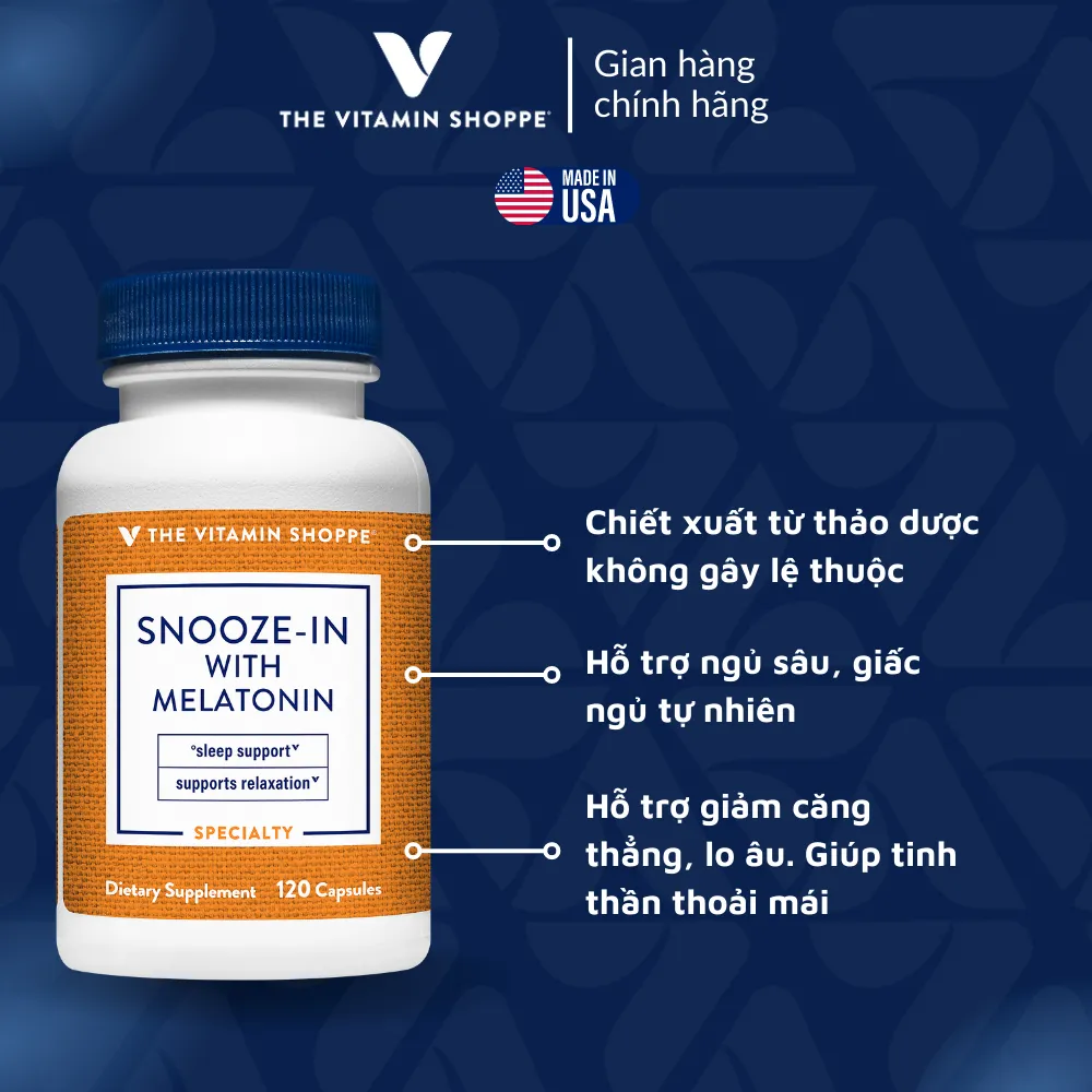 Ảnh Viên Uống Hỗ Trợ Ngủ Ngon, Ngủ Sâu & Giảm Căng Thẳng THE VITAMIN SHOPPE Snooze-In With Melatonin 1