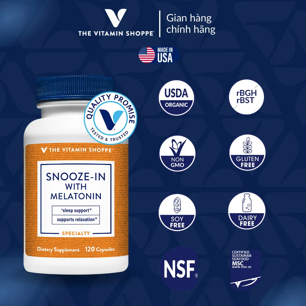 Ảnh Viên Uống Hỗ Trợ Ngủ Ngon, Ngủ Sâu & Giảm Căng Thẳng THE VITAMIN SHOPPE Snooze-In With Melatonin 2