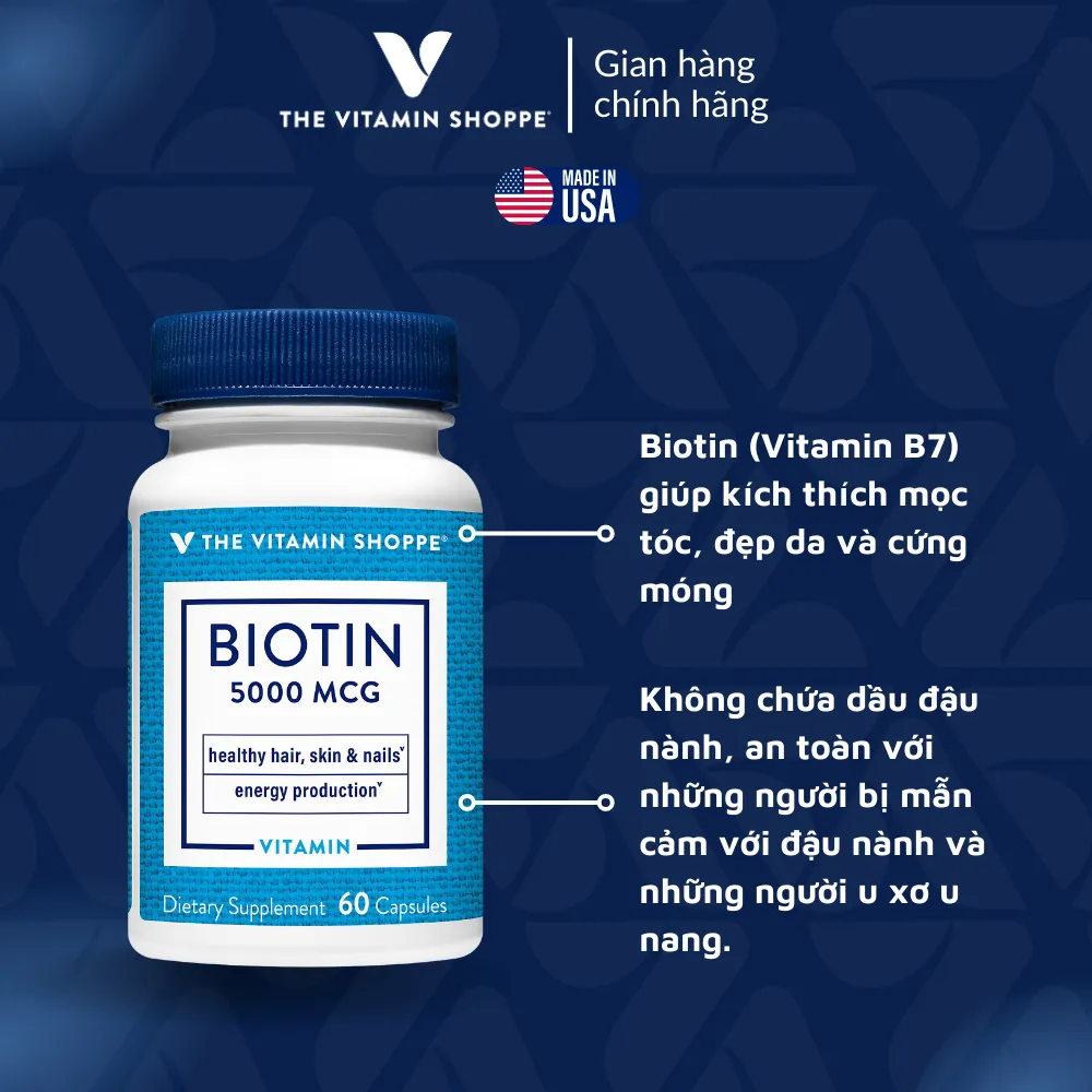 Ảnh Viên Uống Hỗ Trợ Sức Khỏe Da, Tóc, Móng THE VITAMIN SHOPPE Biotin 5000 MCG 1