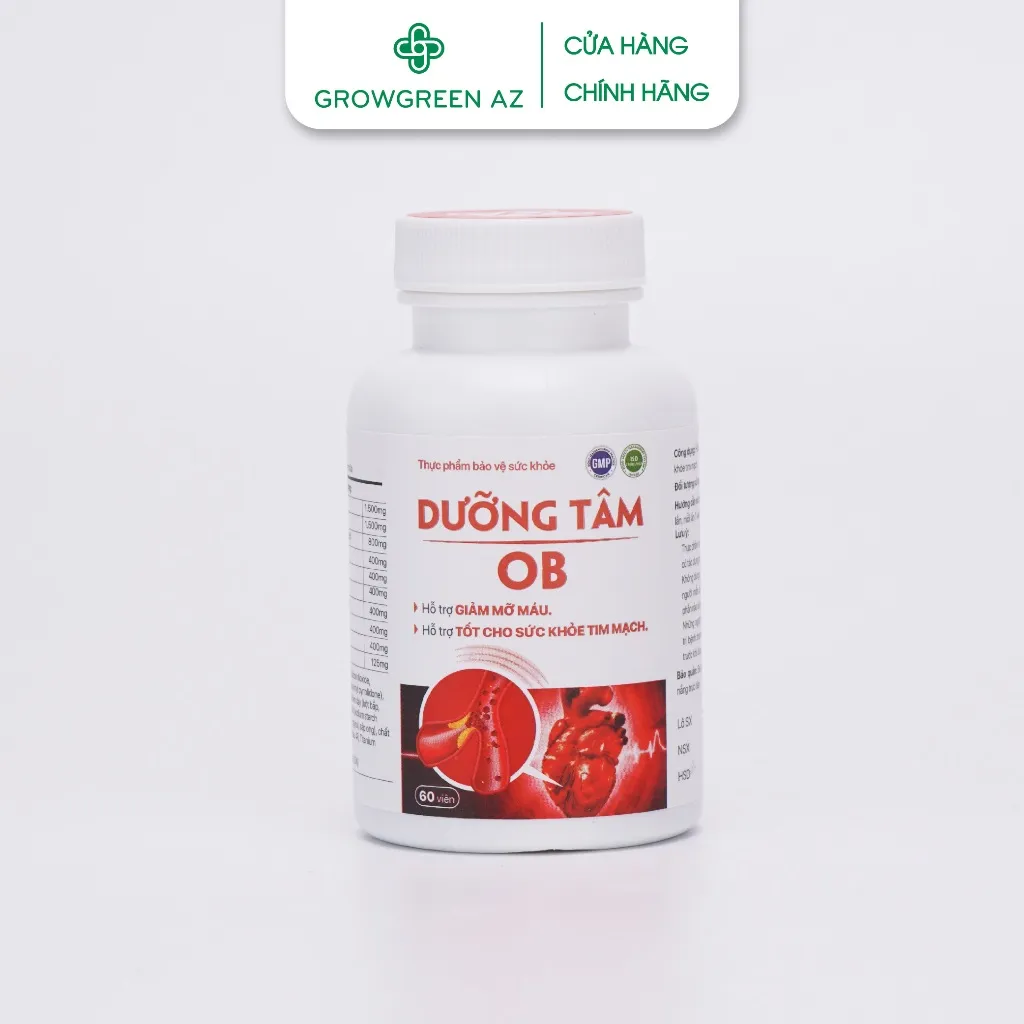 Ảnh Viên Uống Hỗ Trợ Tim Mạch, Huyết Áp Dưỡng Tâm OB Hộp 60 Viên Chính Hãng Grow Green AZ 1