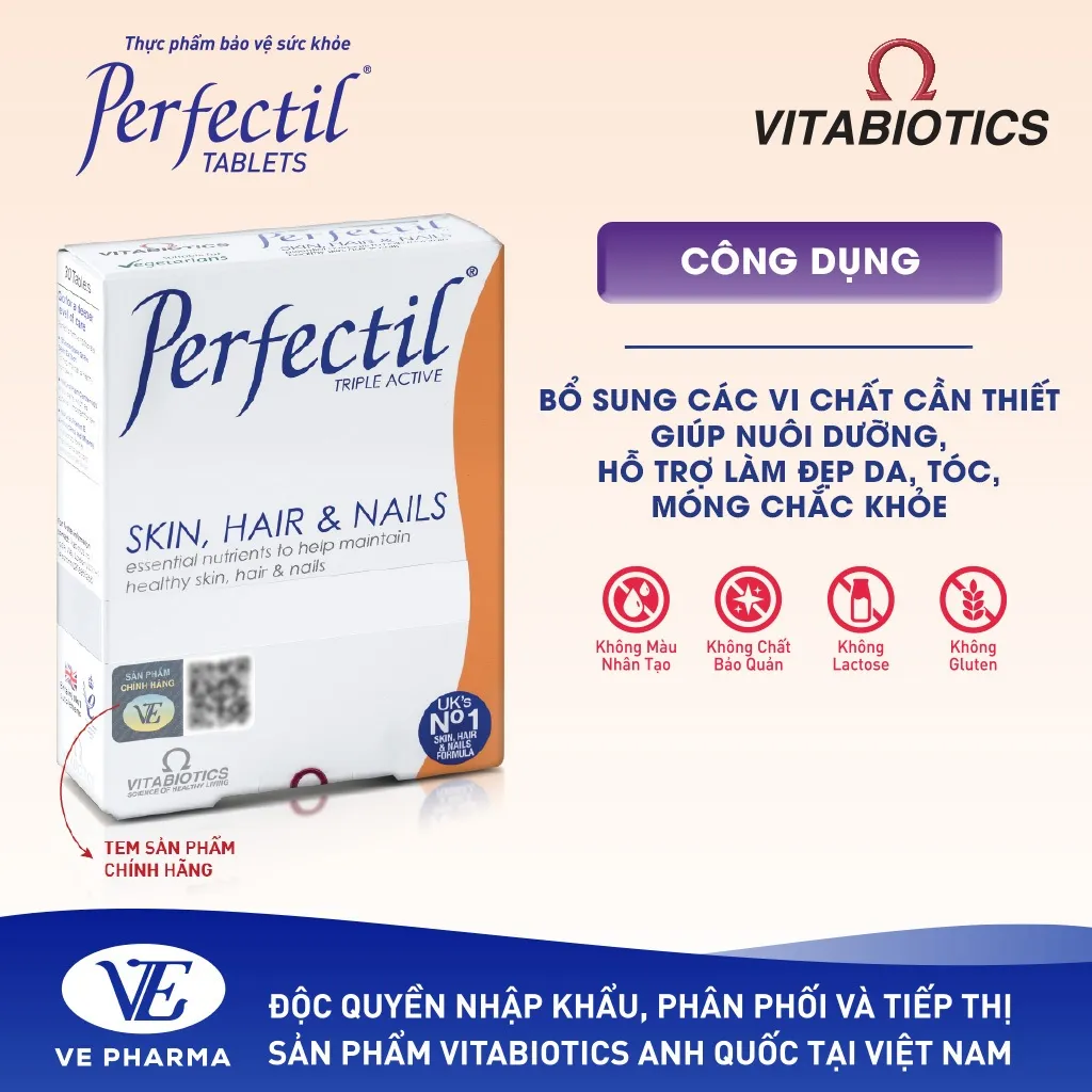 Ảnh Viên Uống Làm Đẹp Da, Tóc & Móng Vitabiotics PERFECTIL Bổ Sung Biotin Và Vitamin Ngừa Oxy Hóa Hộp 30 Viên 1