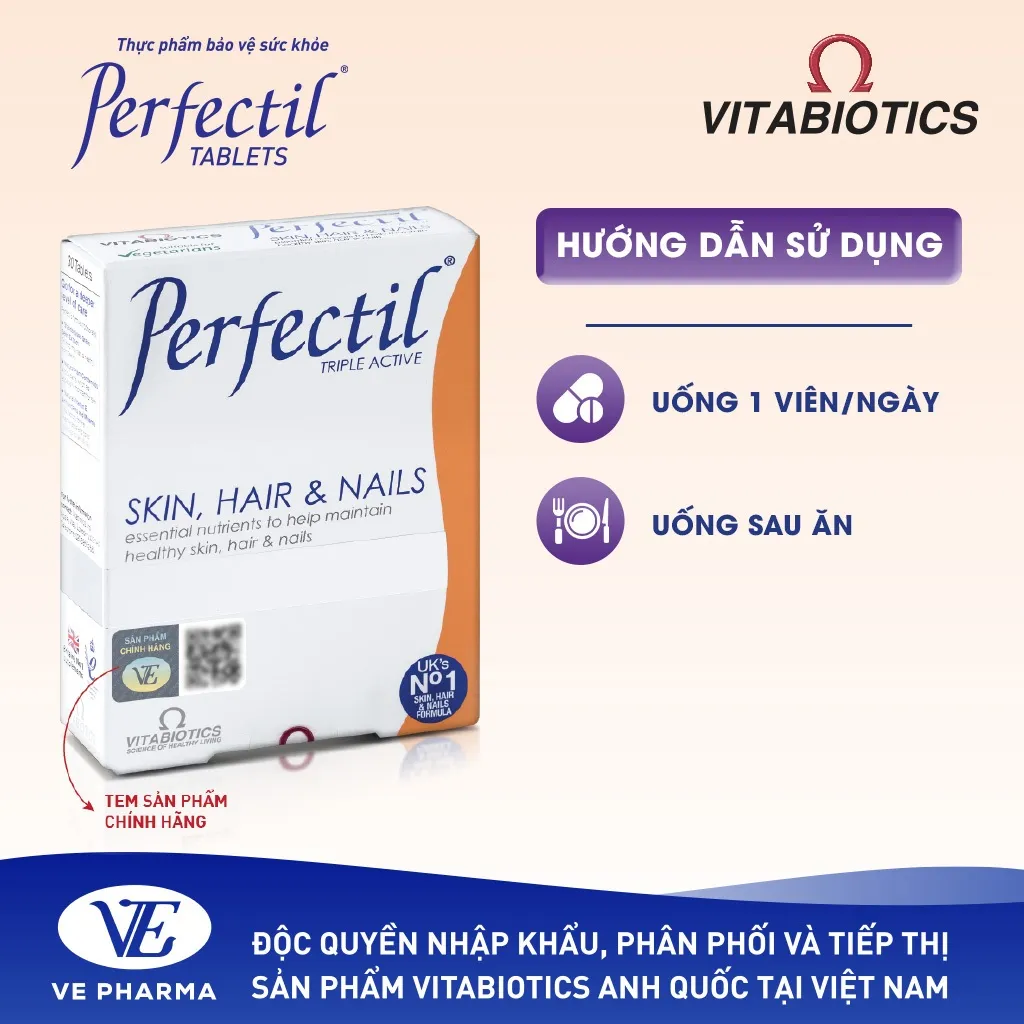 Ảnh Viên Uống Làm Đẹp Da, Tóc & Móng Vitabiotics PERFECTIL Bổ Sung Biotin Và Vitamin Ngừa Oxy Hóa Hộp 30 Viên 2