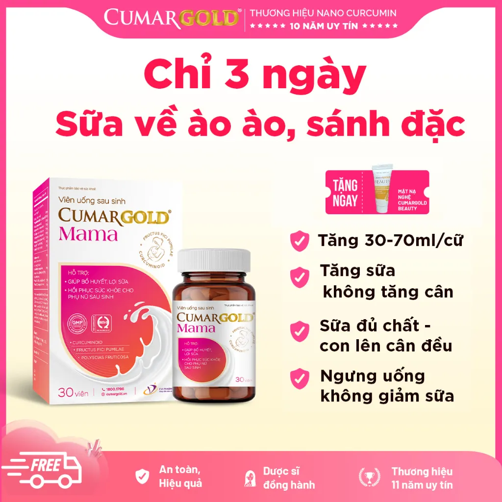 Ảnh Viên Uống Lợi Sữa CumarGold Mama - Gọi Sữa Về 24h, Bổ Huyết, Phục Hồi Sức Khoẻ Sau Sinh 1
