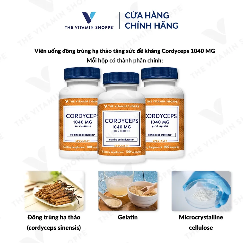 Ảnh Viên uống đông trùng hạ thảo THE VITAMIN SHOPPE Cordyceps 1040 MG tăng sức đề kháng 100 viên 1