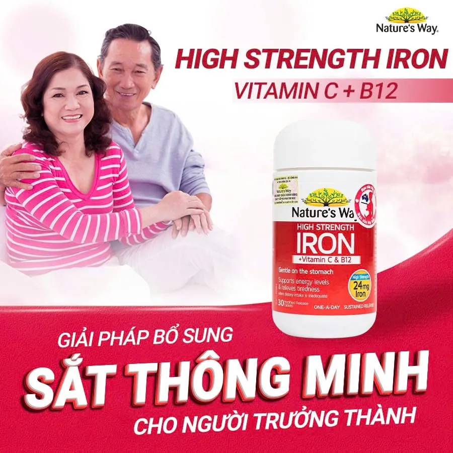 Ảnh Viên Uống Sắt Hữu Cơ, Sắt Bầu Nature’s Way High Strength Iron Cung Cấp Vitamin C Và B12 Hỗ Trợ Chuyển Hoá Năng Lượng 1