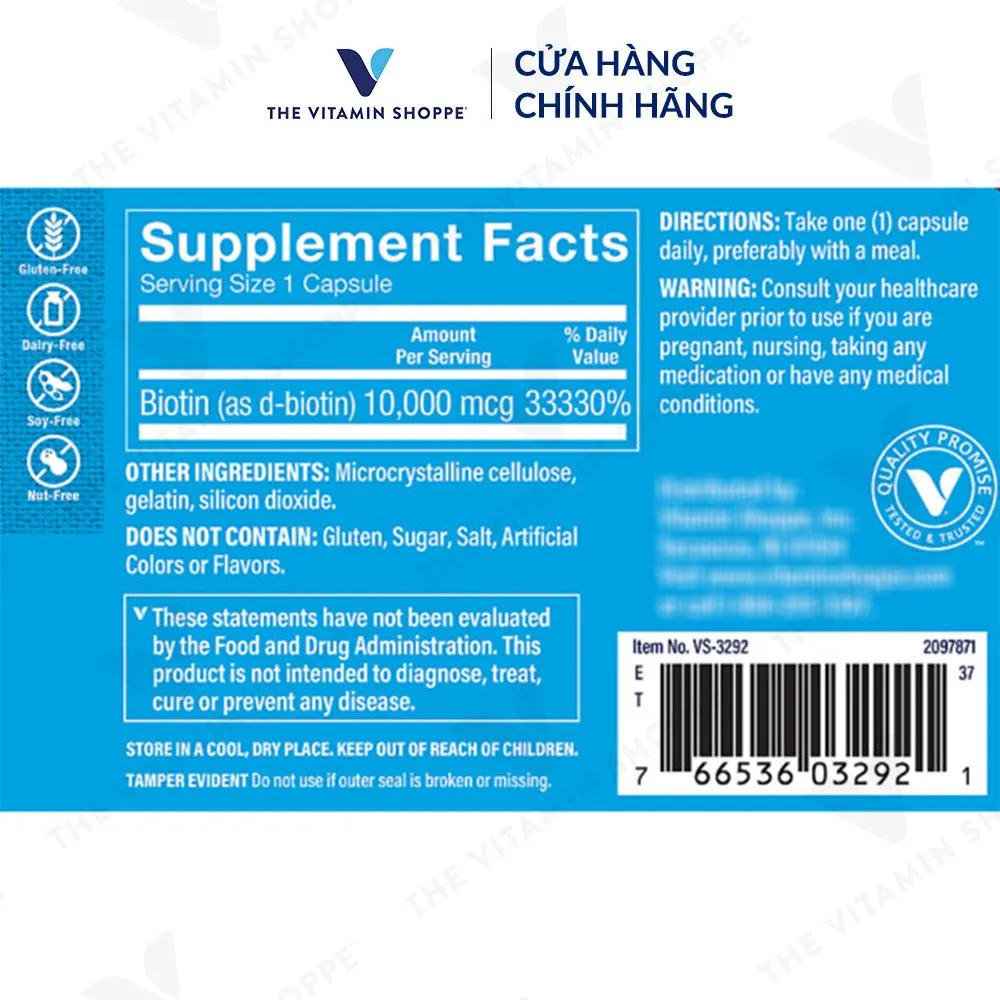 Ảnh Viên uống tăng cường sức khỏe da, tóc, móng THE VITAMIN SHOPPE Biotin 10,000 MCG 2