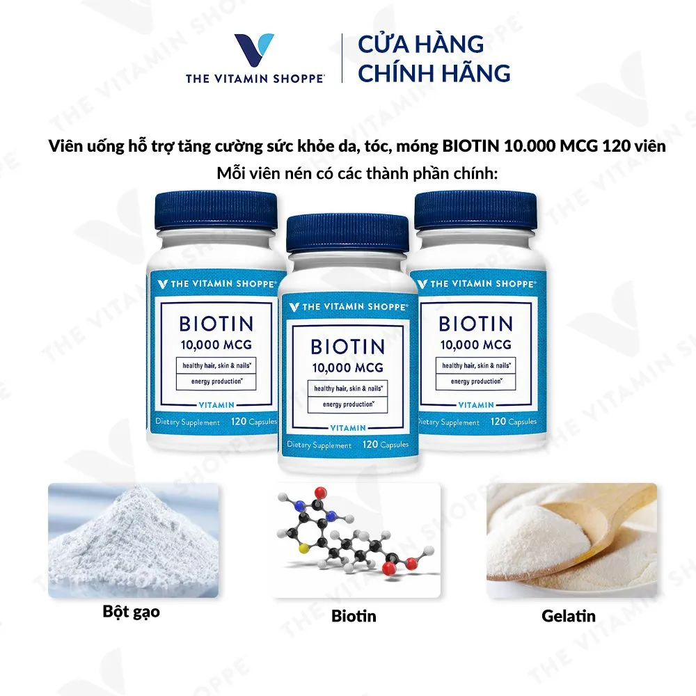 Ảnh Viên uống tăng cường sức khỏe da, tóc, móng THE VITAMIN SHOPPE Biotin 10,000 MCG 4