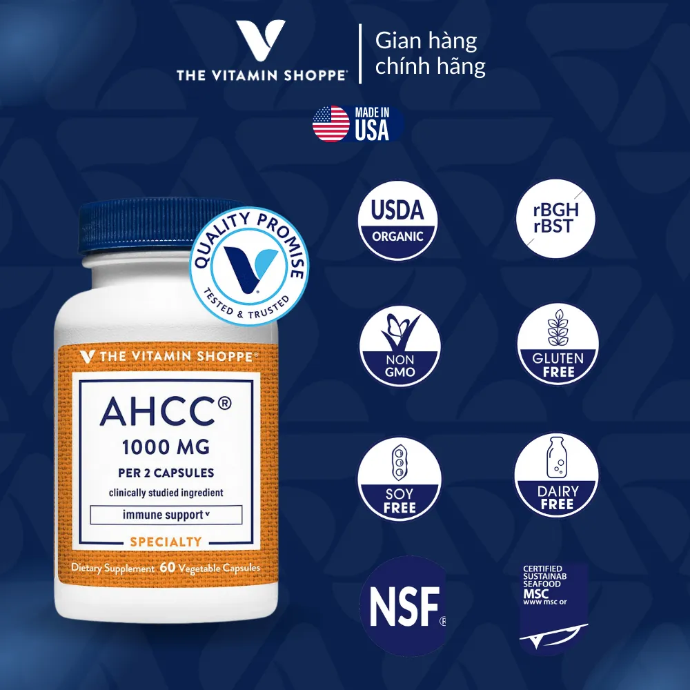 Ảnh Viên Uống Tăng Sức Đề Kháng & Tế Bào Miễn Dịch The Vitamin Shoppe AHCC 1000MG 60 viên 4