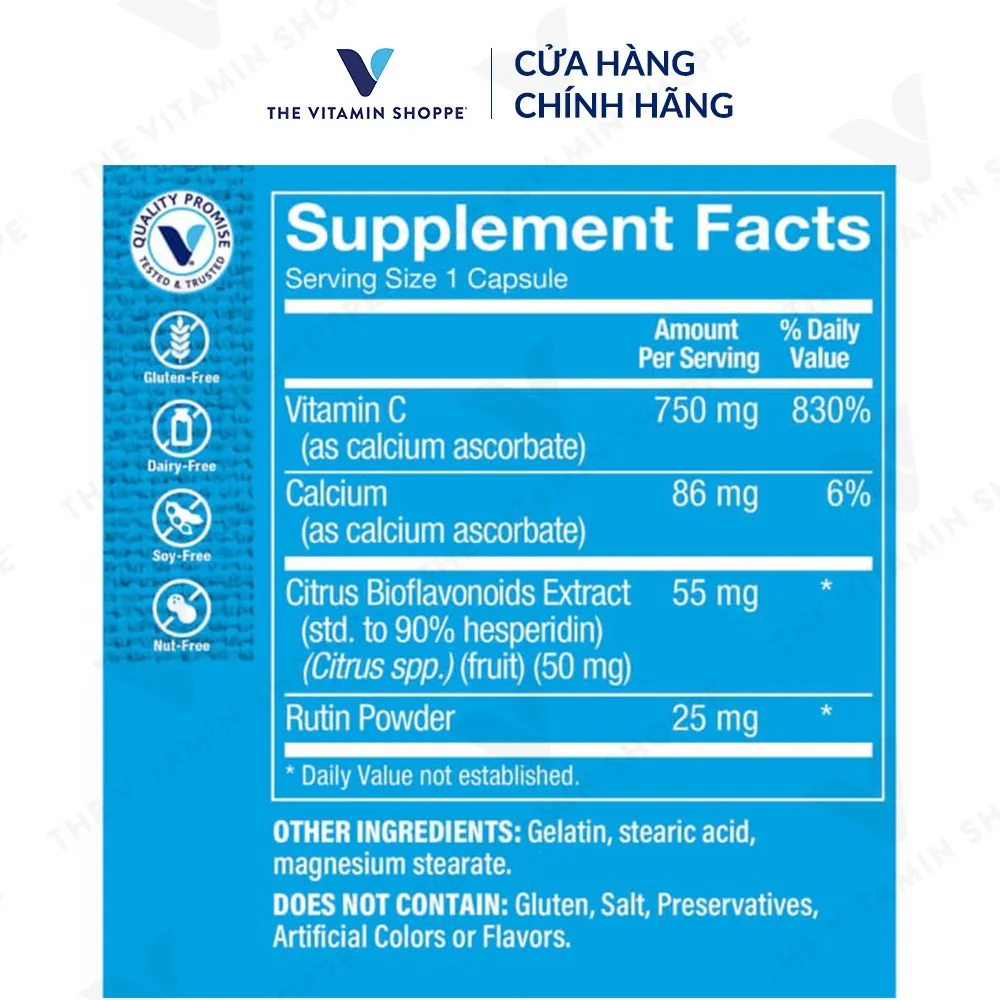 Ảnh Viên uống tăng sức đề kháng THE VITAMIN SHOPPE Buffered C-Complex 100 viên 4