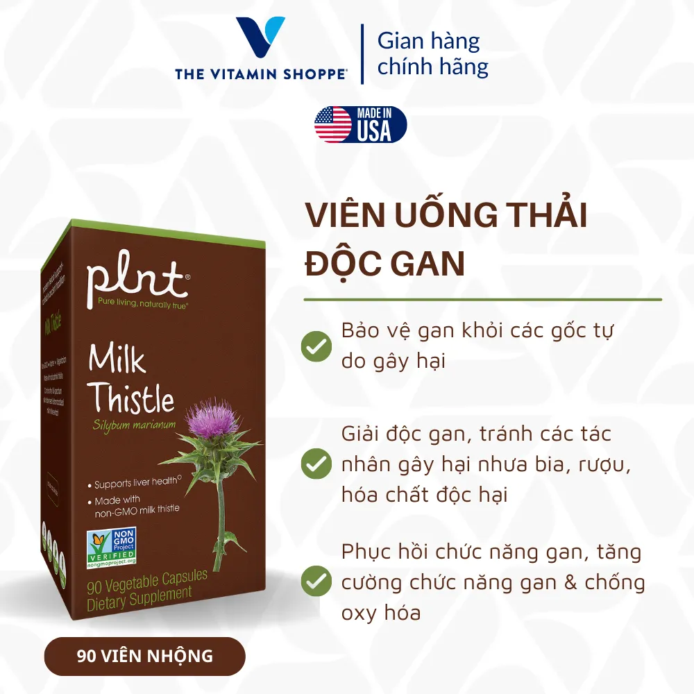 Ảnh Viên Uống Thải Độc, Tăng Cường Chức Năng Gan PLNT Milk Thistle chiết xuất kê sữa 90 viên 1