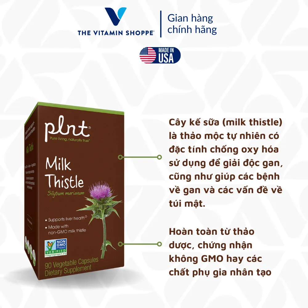 Ảnh Viên Uống Thải Độc, Tăng Cường Chức Năng Gan PLNT Milk Thistle chiết xuất kê sữa 90 viên 3