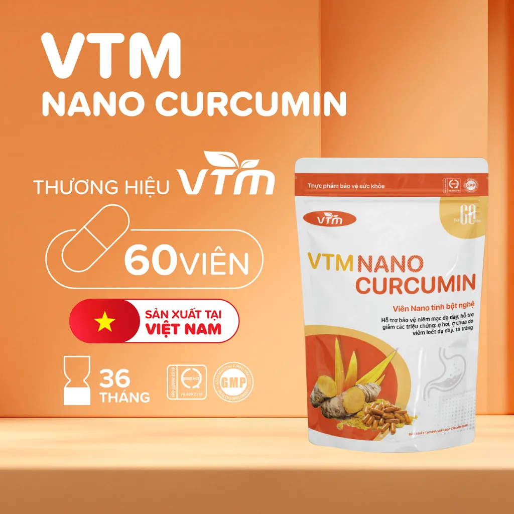 Ảnh Viên uống tinh bột nghệ VTM NANO CURCUMIN hỗ trợ vấn đề viêm loét dạ dày, hành tá tràng gói 60 viên 2