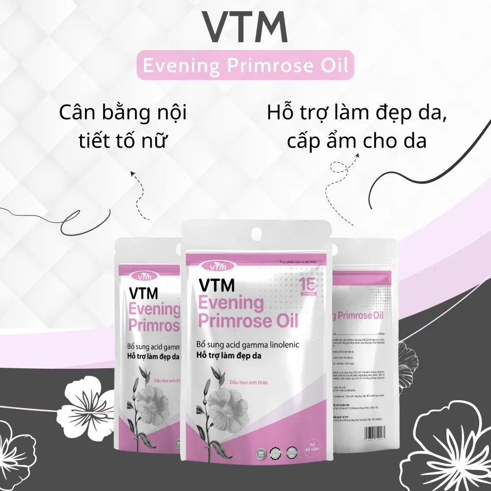 Ảnh Viên uống tinh dầu hoa anh thảo VTM Evening Primrose Oil, hỗ trợ cân bằng nội tiết tố, làm đẹp da, tóc, móng 2