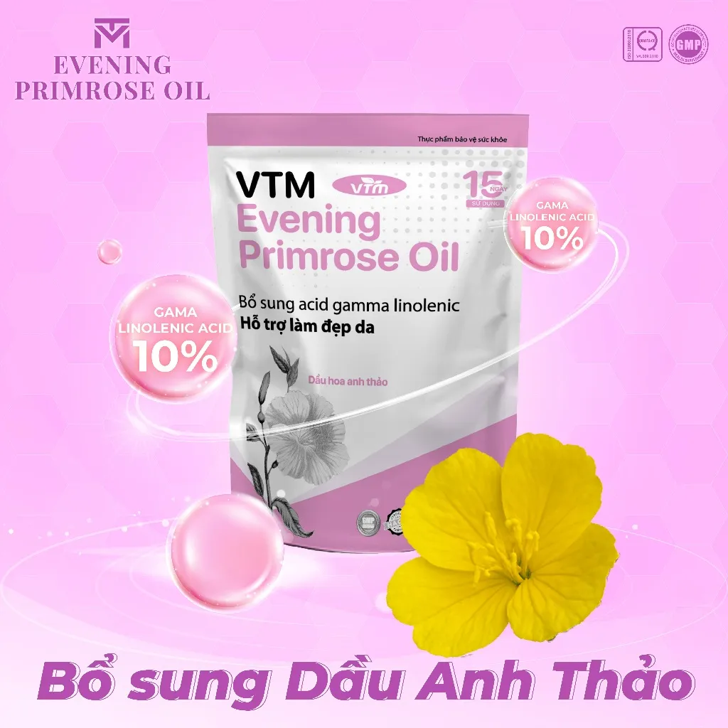 Ảnh Viên uống tinh dầu hoa anh thảo VTM Evening Primrose Oil, hỗ trợ cân bằng nội tiết tố, làm đẹp da, tóc, móng - 45 viên 4