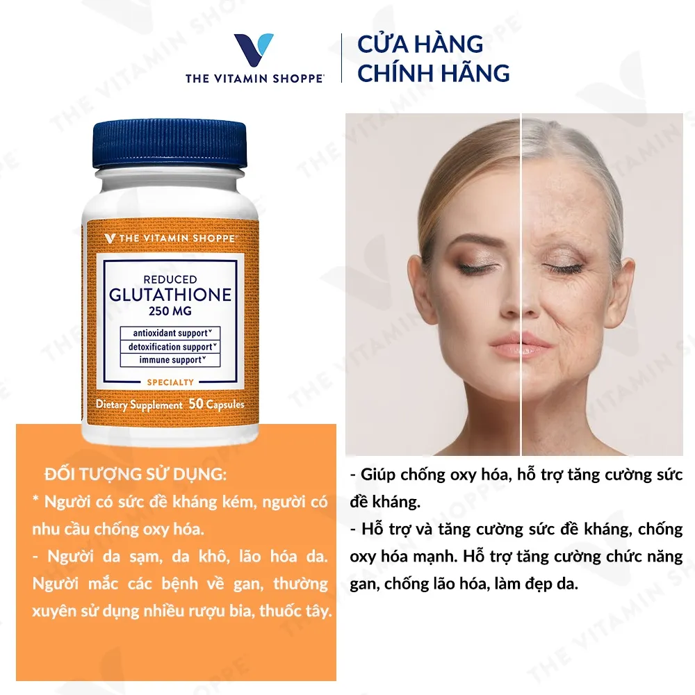 Ảnh Viên uống trắng da ,chống oxy hóa, tăng cường đề kháng Glutathione Reduced 250mg THE VITAMIN SHOPPE 3