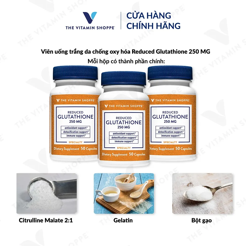 Ảnh Viên uống trắng da ,chống oxy hóa, tăng cường đề kháng Glutathione Reduced 250mg THE VITAMIN SHOPPE 4