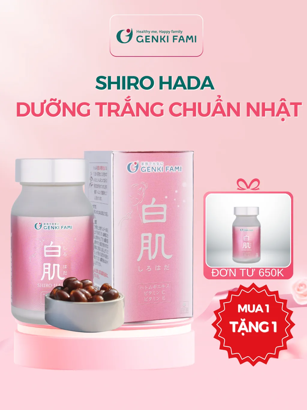 Viên Uống Trắng Da Shiro Hada Genki Fami Nhật Bản - Giảm Nám, Chống Lão Hóa