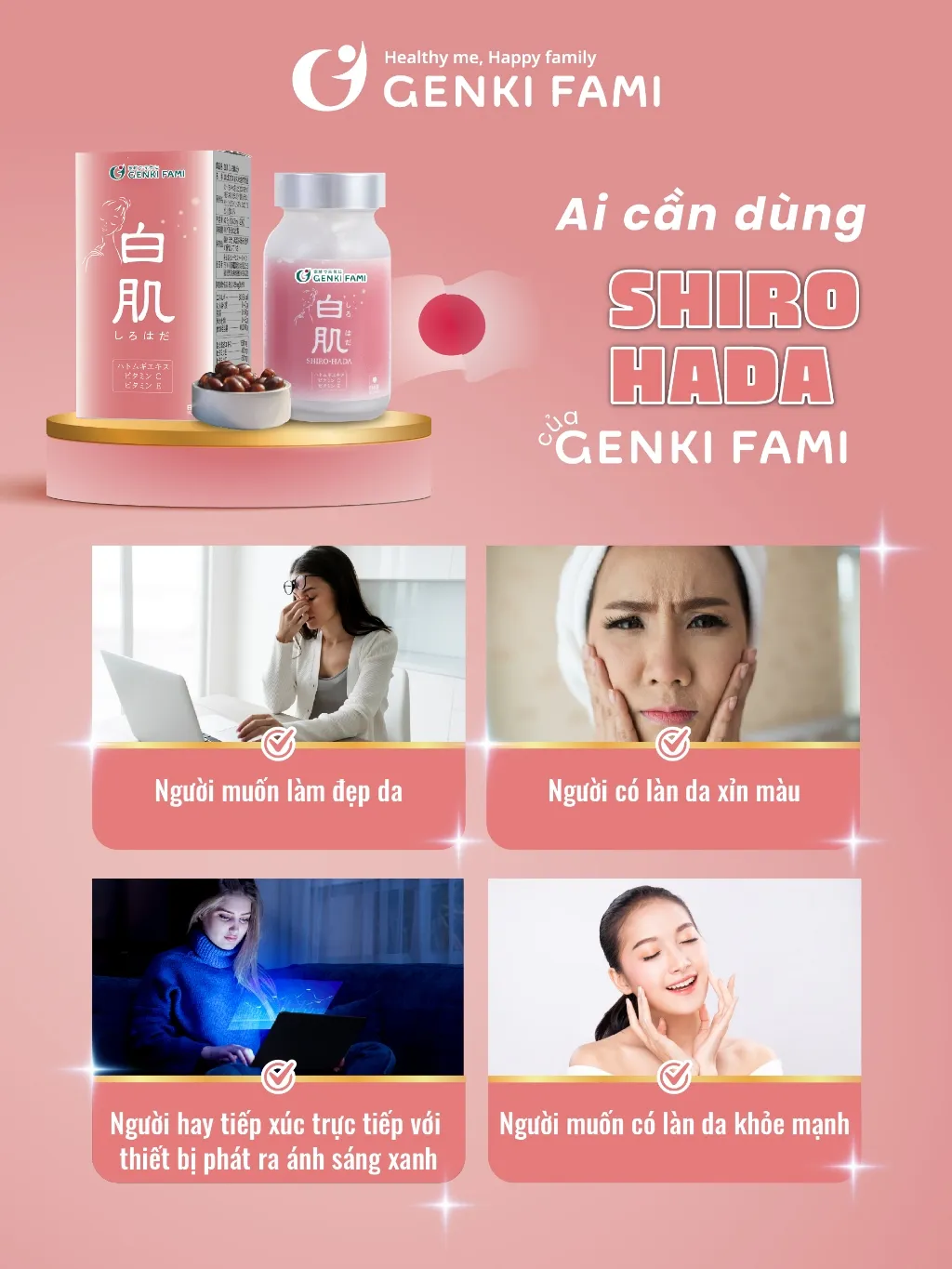 Ảnh Viên Uống Trắng Da, Ngăn Ngừa Lão Hóa, Sạm Nám, Tàn Nhang Giúp Da Đều Màu Từ Thiên Nhiên Shiro Hada Genki Fami Nhật Bản 4