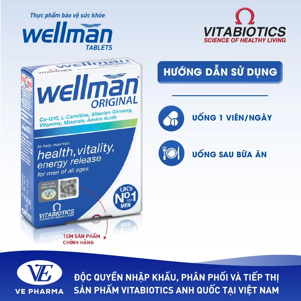 Ảnh Viên Uống Vitabiotics WELLMAN Tăng Cường Sức Khỏe, Hạn Chế Lão Hóa Cho Nam Giới Hộp 30 Viên 2