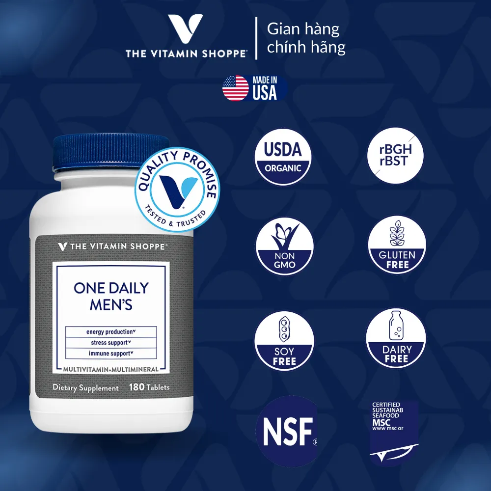 Ảnh Viên Uống Vitamin Tổng Hợp Dành Cho Nam Giới THE VITAMIN SHOPPE ONE DAILY MEN'S 60/180 viên 2