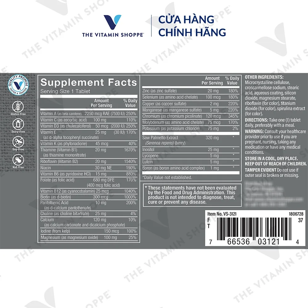 Ảnh Viên uống vitamin tổng hợp cho nam trên 50 tuổi THE VITAMIN SHOPPE One Daily Men’s 50+ 60 viên 4