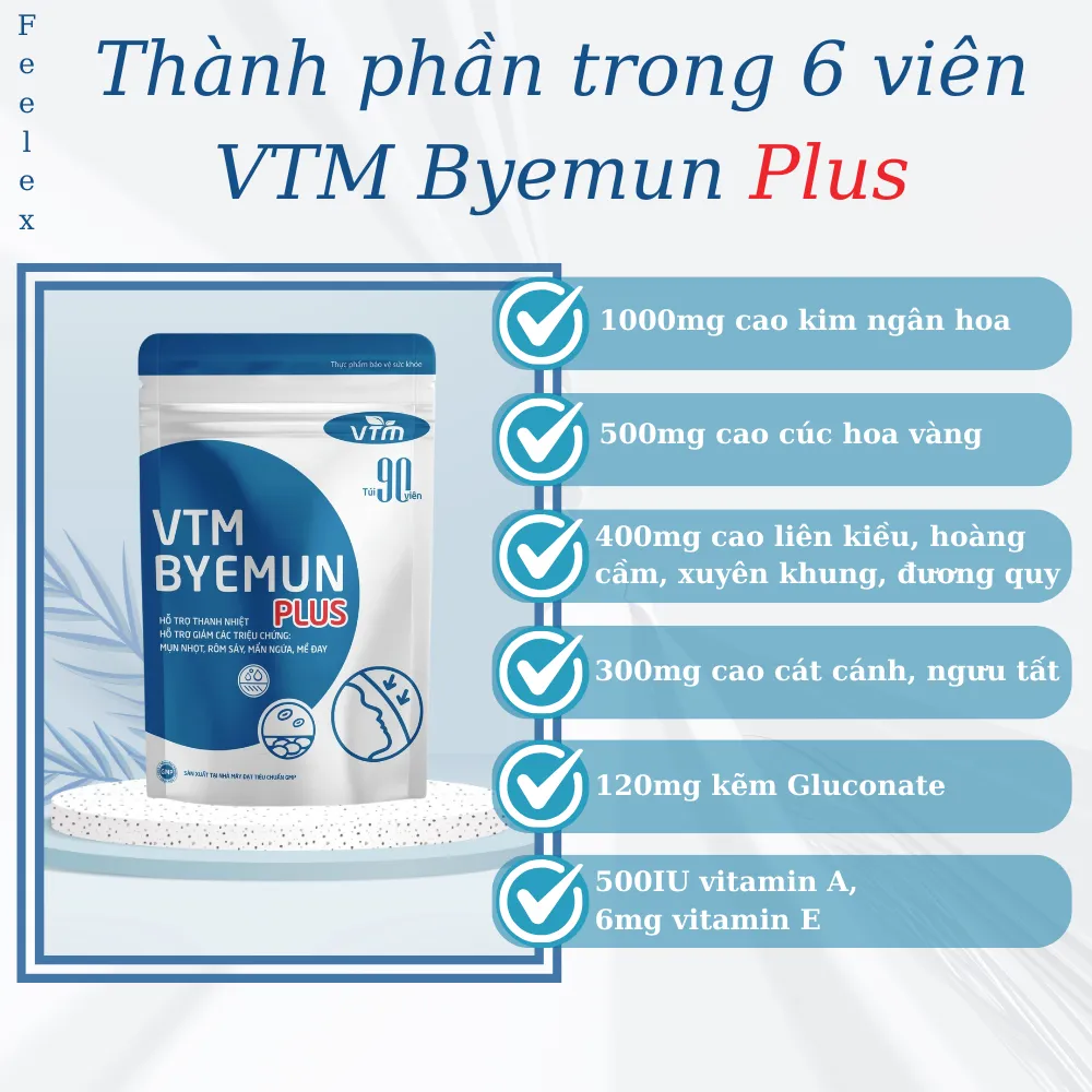 Ảnh Viên uống VTM Byemun Plus hỗ trợ giảm mụn, thanh nhiệt cơ thể - Túi 90 viên 3