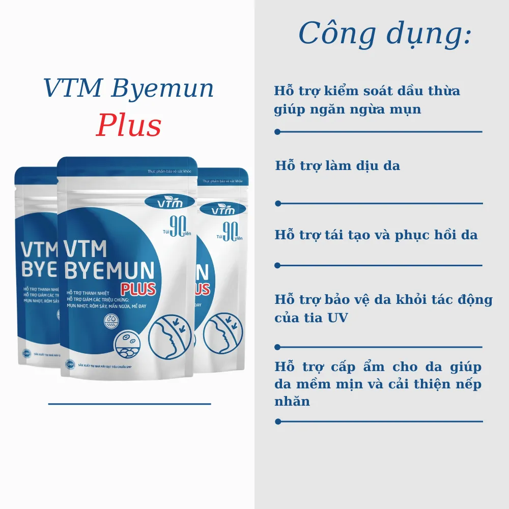 Ảnh Viên uống VTM Byemun Plus hỗ trợ giảm mụn, thanh nhiệt - Túi 90v 4