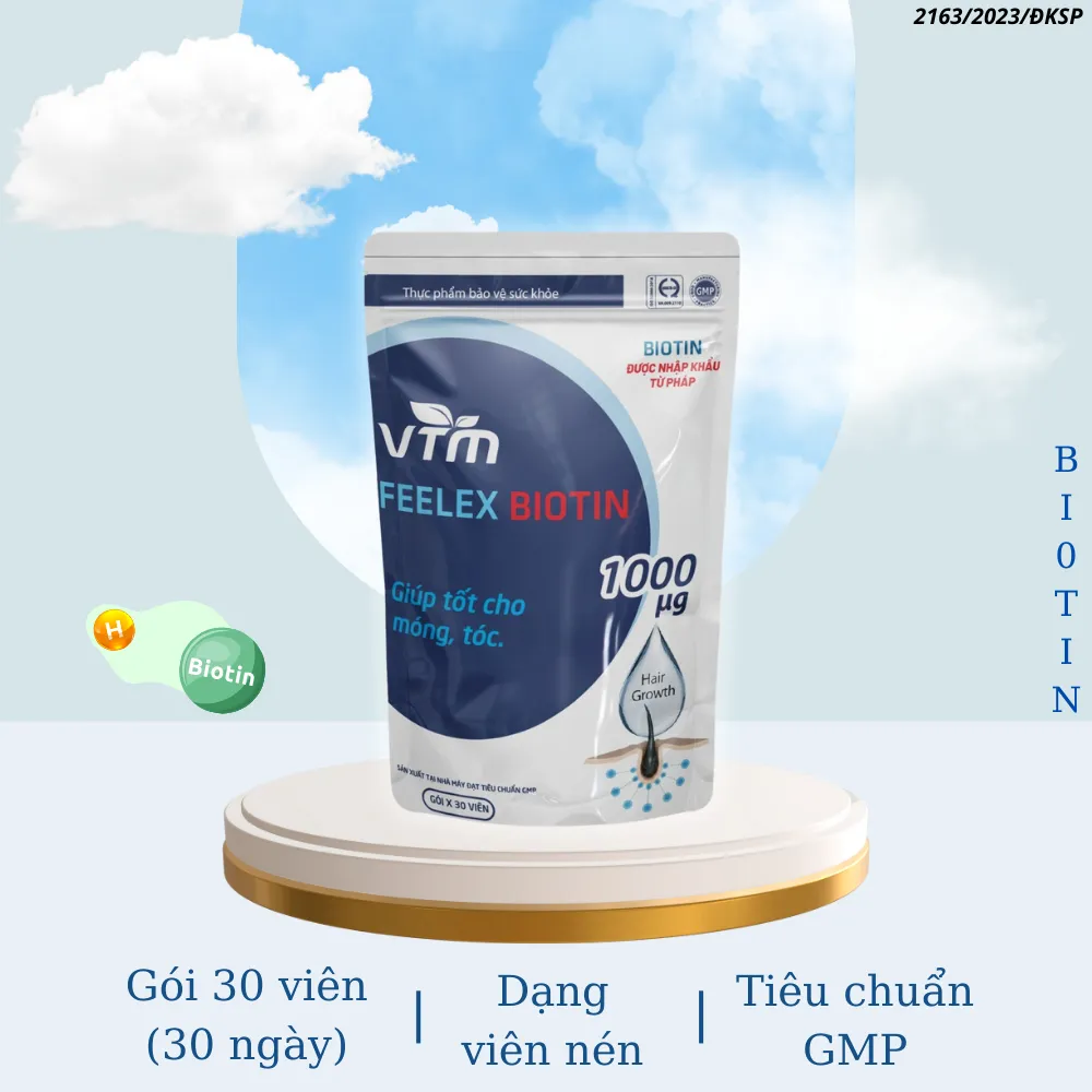 Ảnh Viên uống VTM Feelex Biotin ngăn rụng tóc, hỗ trợ mọc tóc Biotin gói 30 viên (30 Ngày) 2
