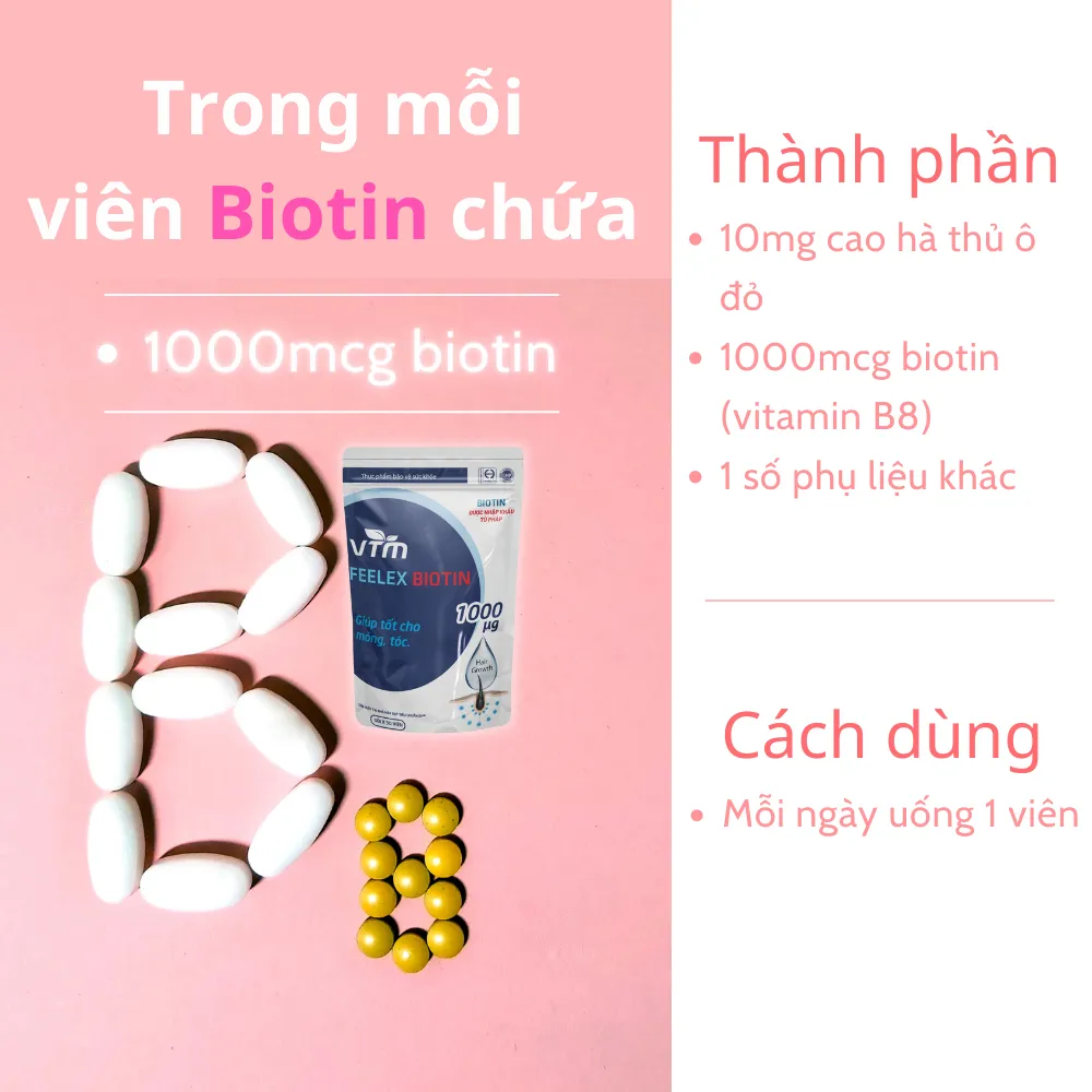 Ảnh Viên uống VTM Feelex Biotin ngăn rụng tóc, hỗ trợ mọc tóc Biotin gói 30 viên (30 Ngày) 3