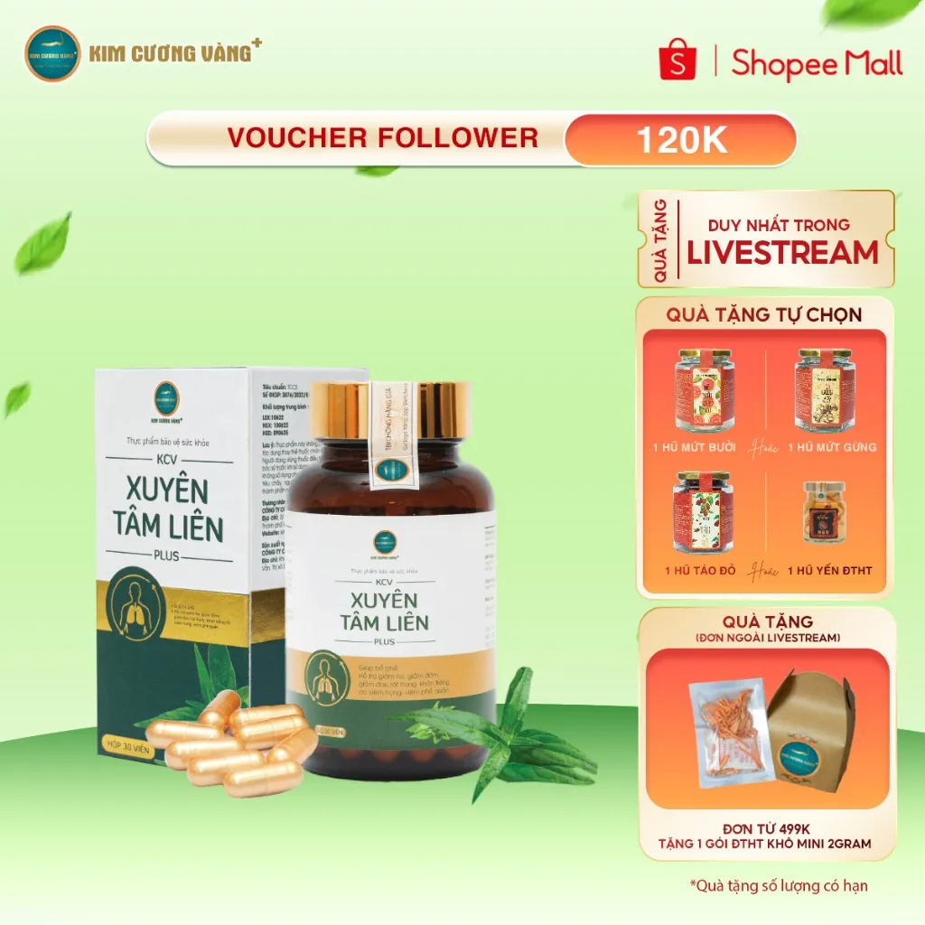 Ảnh Viên Uống Xuyên Tâm Liên HSD 06.2025  Hỗ Trợ Hô Hấp Gỉam Ho Đông Trùng Hạ Thảo (30 Viên/Hộp)  Kim Cương Vàng 1