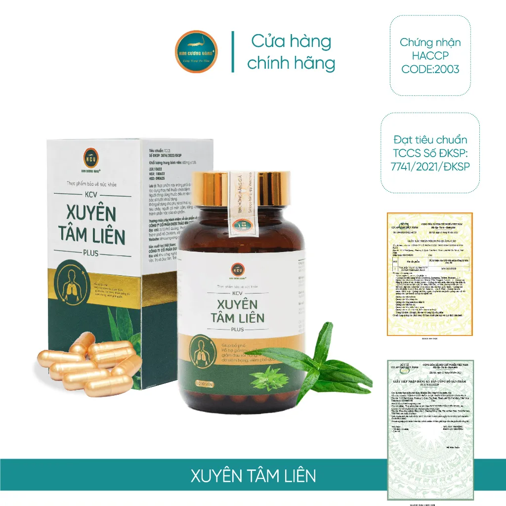 Ảnh Viên Uống Xuyên Tâm Liên HSD 06.2025  Hỗ Trợ Hô Hấp Gỉam Ho Đông Trùng Hạ Thảo (30 Viên/Hộp)  Kim Cương Vàng 2