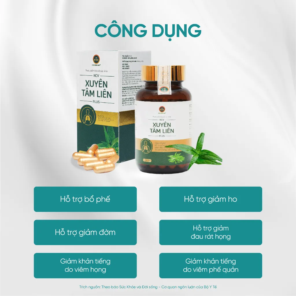 Ảnh Viên Uống Xuyên Tâm Liên HSD 06.2025  Hỗ Trợ Hô Hấp Gỉam Ho Đông Trùng Hạ Thảo (30 Viên/Hộp)  Kim Cương Vàng 3