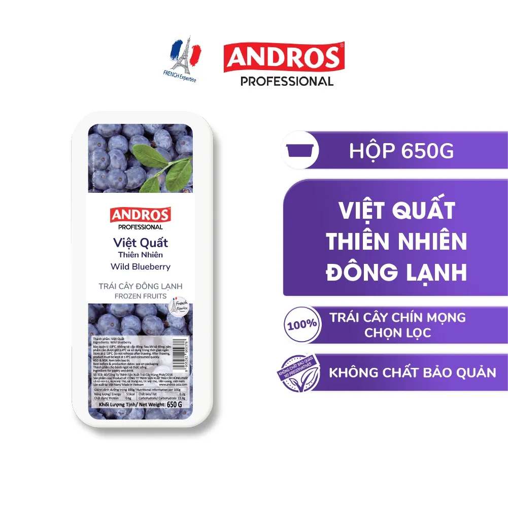 Ảnh Việt Quất Thiên Nhiên Đông Lạnh - Không chất bảo quản - Trái cây đông lạnh ANDROS IQF - 650g - [Chỉ giao HCM] 2
